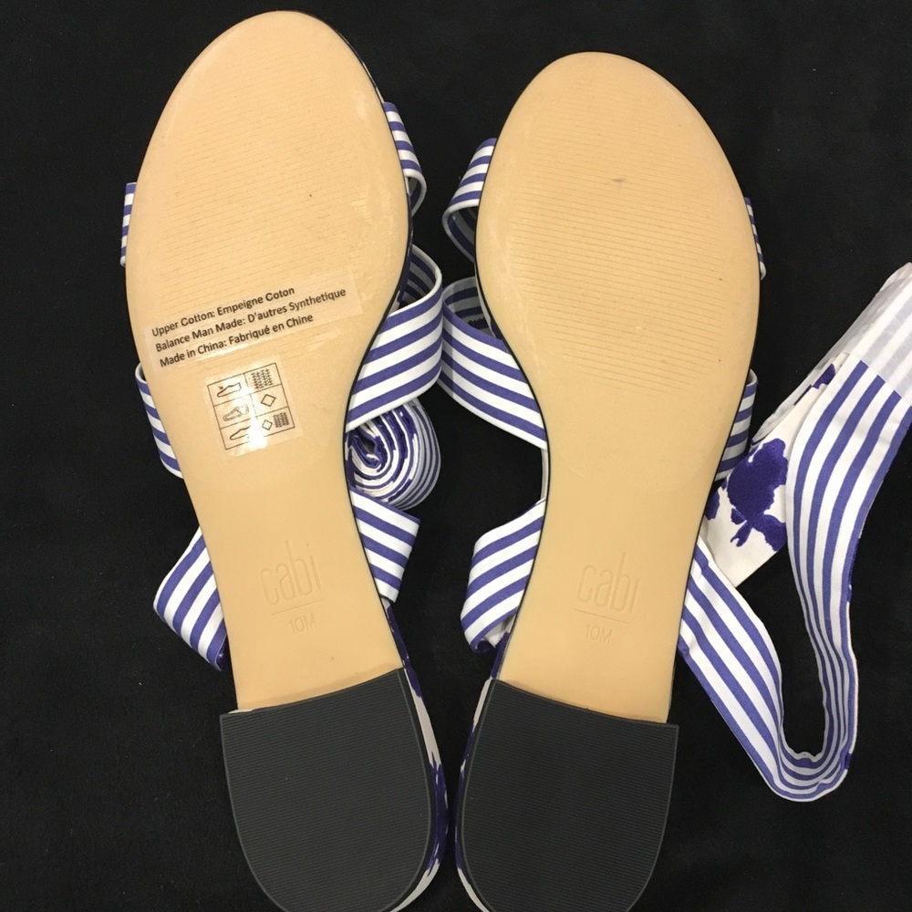 CaBi Blue and White Floral/Striped Tie Up Sandals - Picture 8 of 9